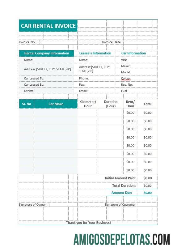 realista Modelo de fatura de serviço de aluguel de carro